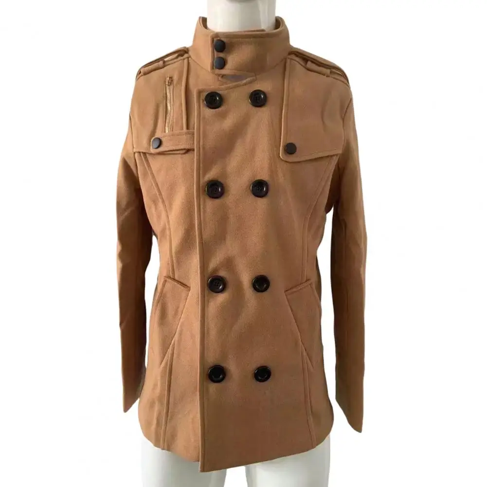 

Новинка 2025, мужское пальто для мужчин, длинный костюм, ветровка, мужское пальто, двубортное пальто с карманами и застежкой, однотонная верхняя одежда средней длины