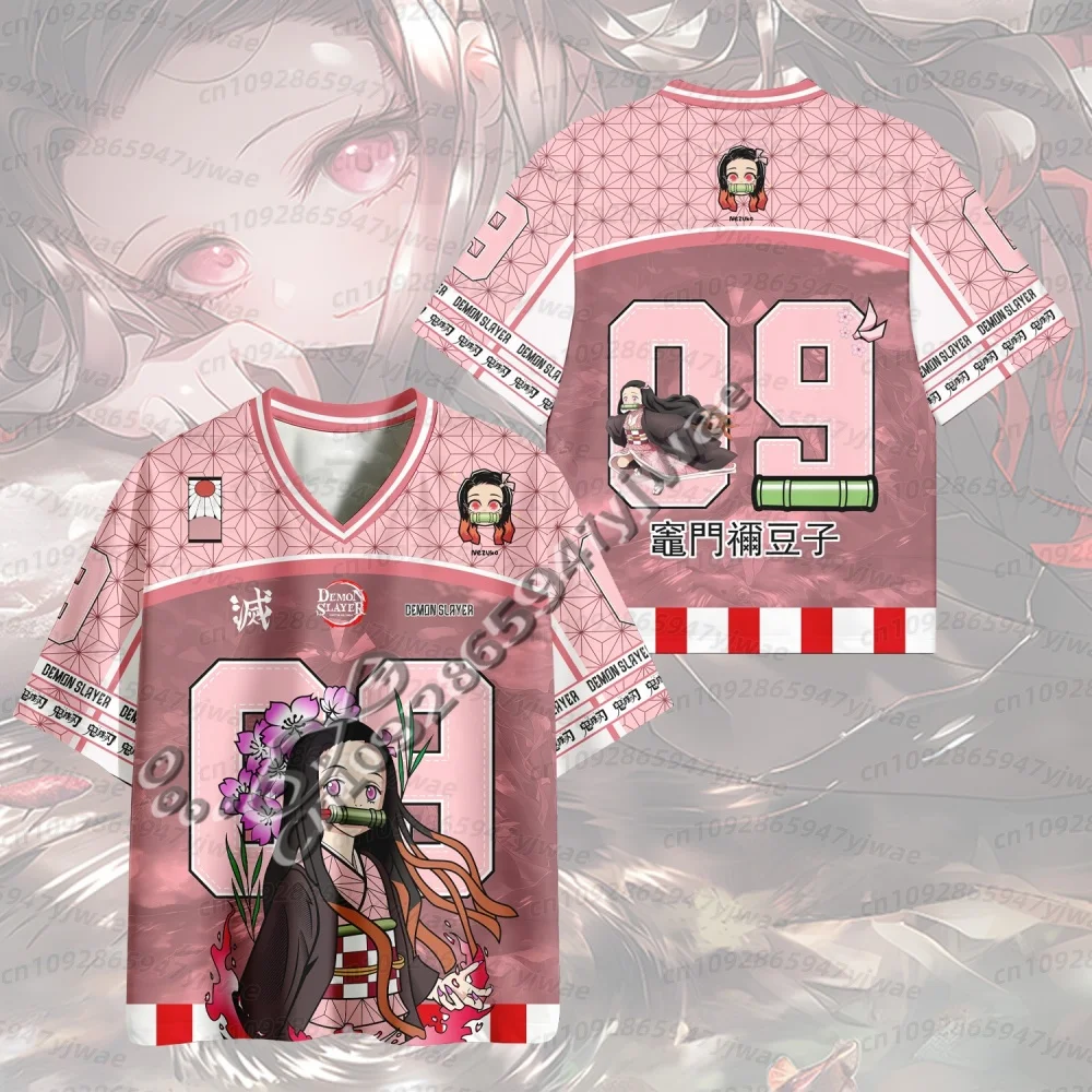 2026 Trendy Demon Slayer Anime Series Number Jersey Oversize Daily Unisex Tees Retro Korean Style Baseball Hockey MEN T-shirt