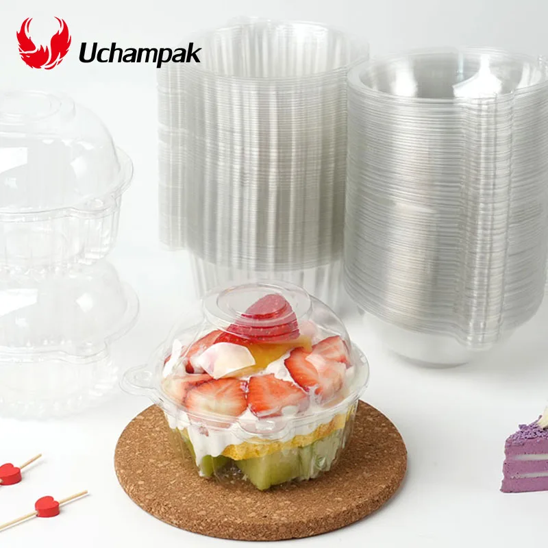 50 Uds. Cajas de plástico transparente para rebanadas de pasteles, caja de plástico desechable con tapa para llevar, contenedor de comida para postre y sándwich redondo de dibujos animados para fiesta