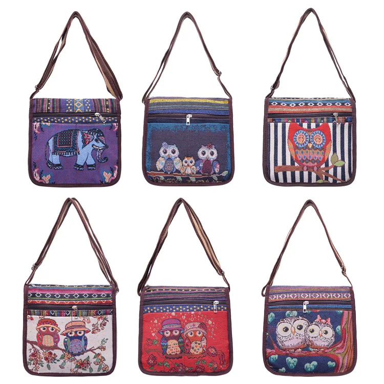 Cross Shoulder Canvas Bag Women Woven Fabric Double-sided Embroidery, Animal Cross Travel, Single Shoulder Bag, Small Cloth Bag