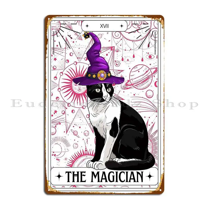 Tarot Card Tuxedo Cat The Magician Metal Sign Bar Cave Cinema Printing Wall Decor Rusty Tin Sign Poster