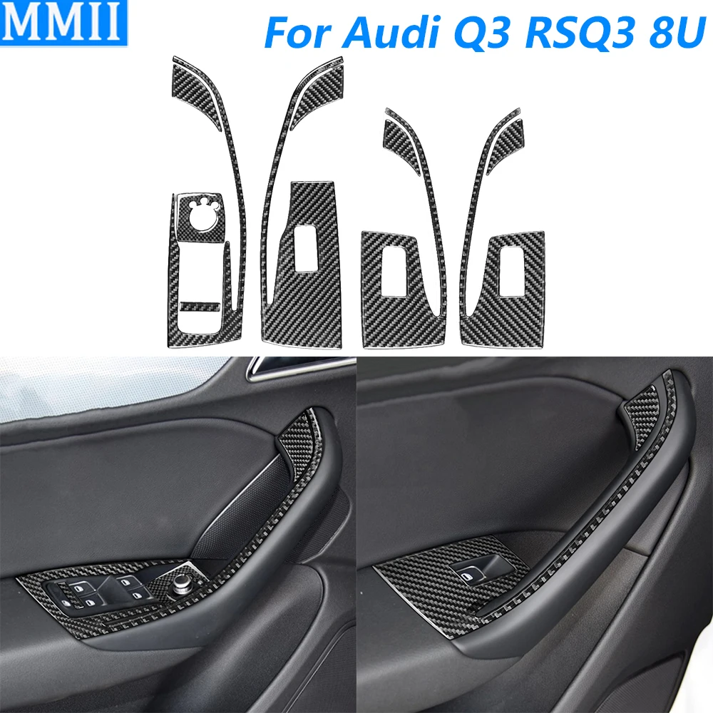 

Для Audi Q3 RSQ3 8U 2015-2018 переключатель управления подъемом окна из углеродного волокна, декоративная крышка, автомобильные аксессуары, внутренняя наклейка