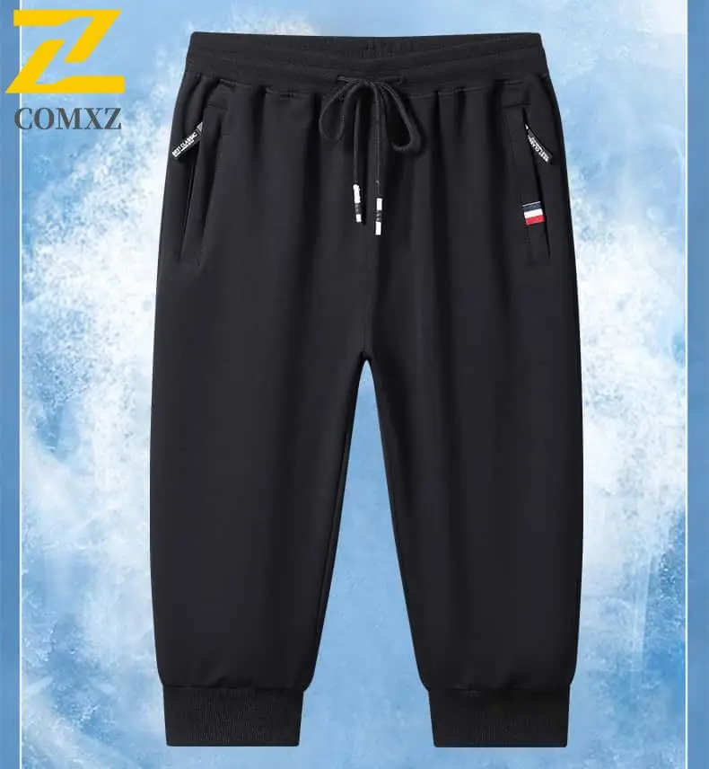 

Cotton Men Casual Pants Summer Thin Elastic Loose Fit Gym Fitness Sports Seven Quarter Pants Big Size Running Cycling Men Pants