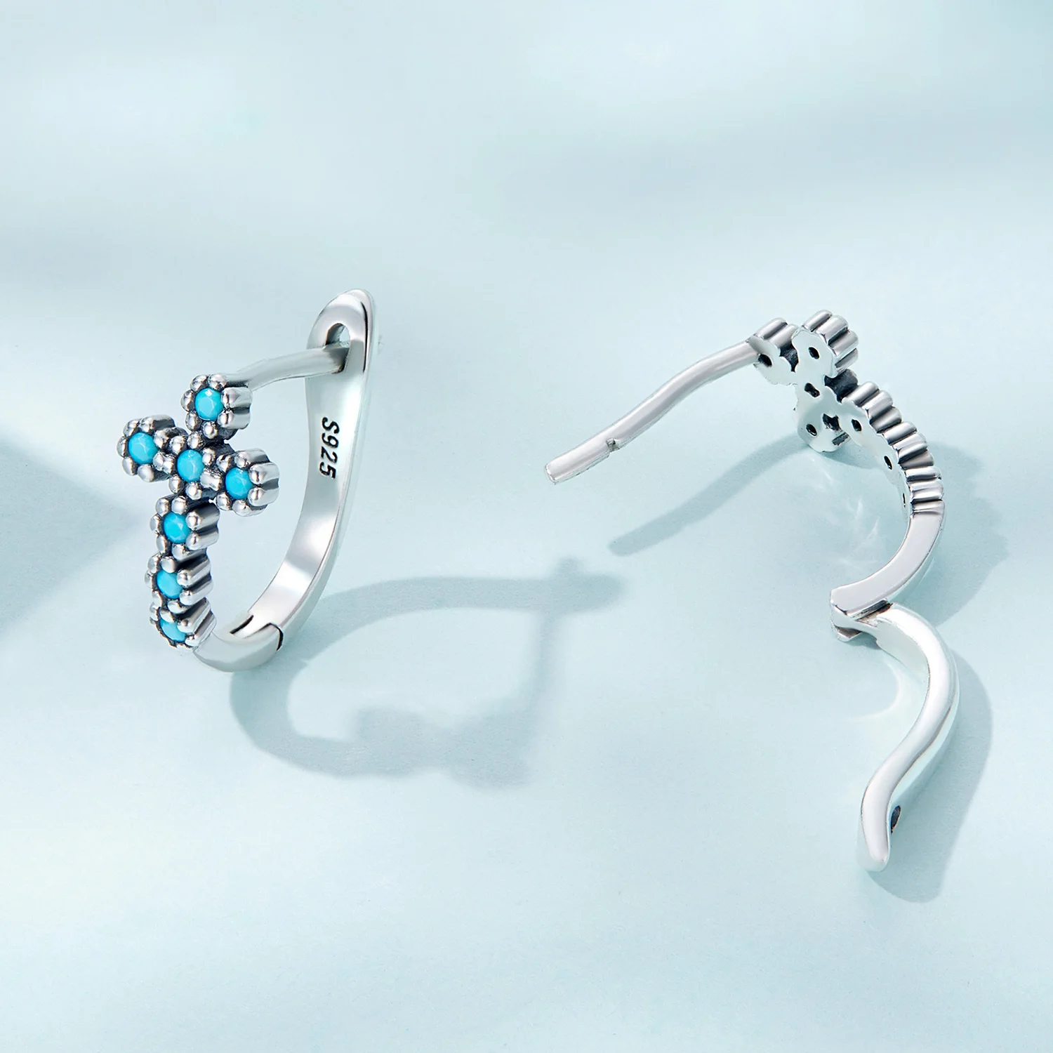 

Hot Cross Clip Earrings S925 Sterling Silver Turquoise Vintage Non Tarnish Womens 925 Silver Earring