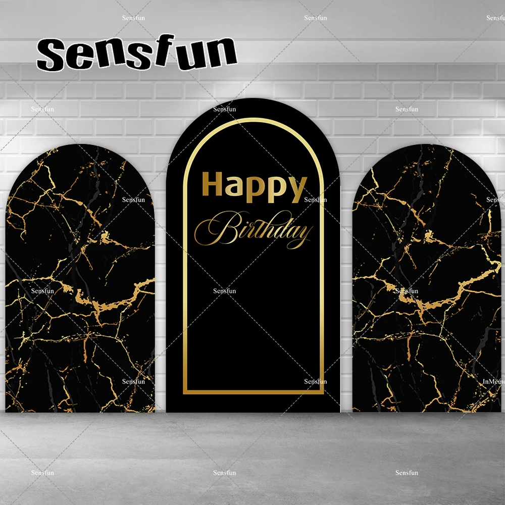 

Marble Style Black and Gold Arch Backdrop Cover Chiara Wall Decoration Man Woman Adult Birthday Party Backgrounds Customized