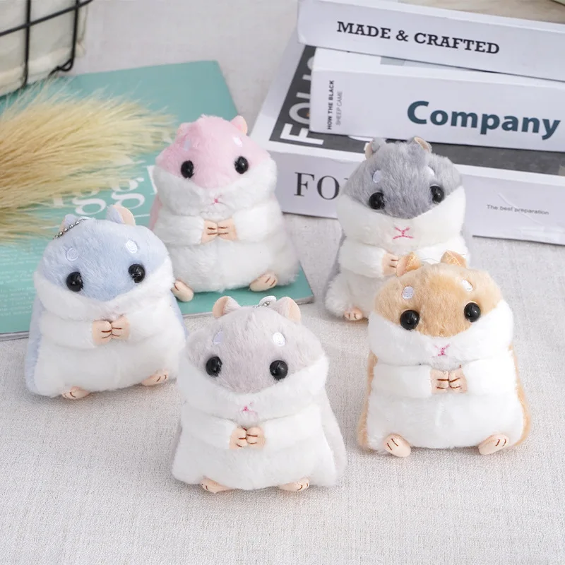 

Cute Fluffy Hamster Plush Keychain - Faux Fur Pompom Doll Pendant Bag Key Ring Gift for Women Girls