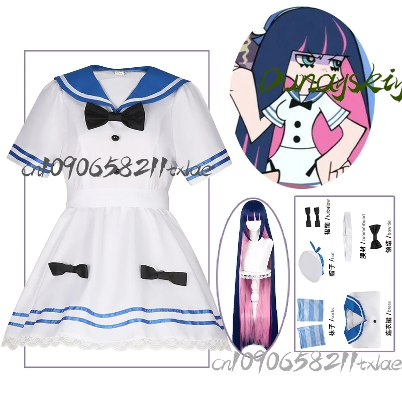 

Stocking White JK Sailor Uniform Women Girls Cosplay Costumes Purple Long Wig Kawaii Sexy Cute Jirai Kei Party Daily Halloween
