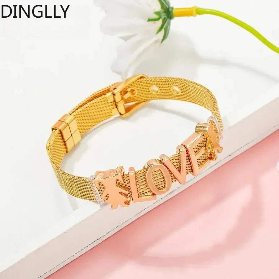 

DINGLLY Boy LOVE Girls бусины браслеты-подвески для женщин DIY сетчатый браслет из нержавеющей стали