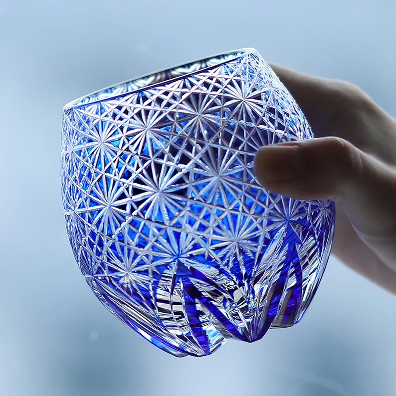 Handmade Crystal Glass 11 oz Japanese Cut Lowball Tumbler for Bourbon Scotch Cocktail Luxury Gift for Men and Women