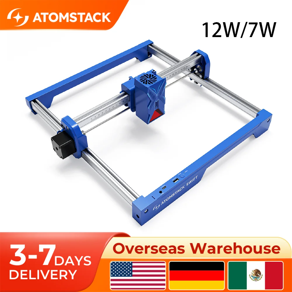 ATOMSTACK SWIFT 12W ポータブルレーザー彫刻機 塗装済みドッグタグ 紙 革 木 プラスチック ロゴ 7W 切断彫刻機 300×300mm