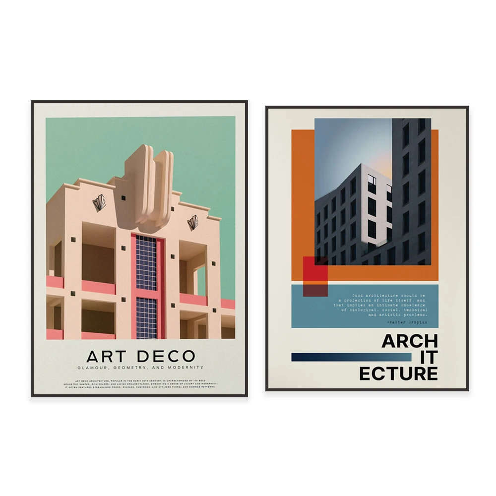 

Bauhaus architectural art, architectural poster print, mid-century modern minimalist art retro style poster home decoration