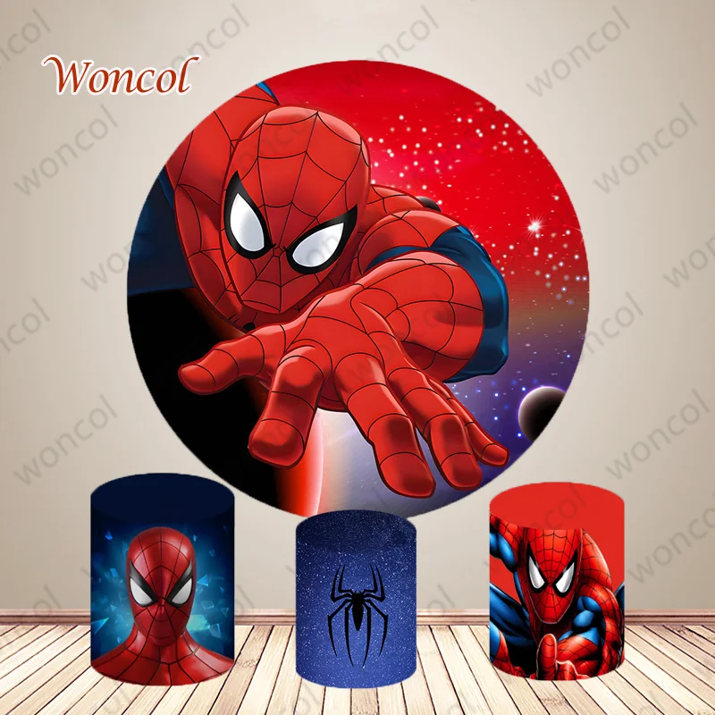 

Disney Spider Man Round Backdrop Spider Backdrop Baby Shower Child Birthday Spiderman Cylinder Cover Decor Photo Booth Props