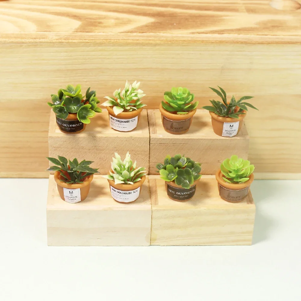 1 Stuks 1/12 Poppenhuis Miniatuur Hars Potplant Mini Bloem Groene Planten Model Speelgoed Poppenhuis Accessoires Decoratie Ob11 Bjd