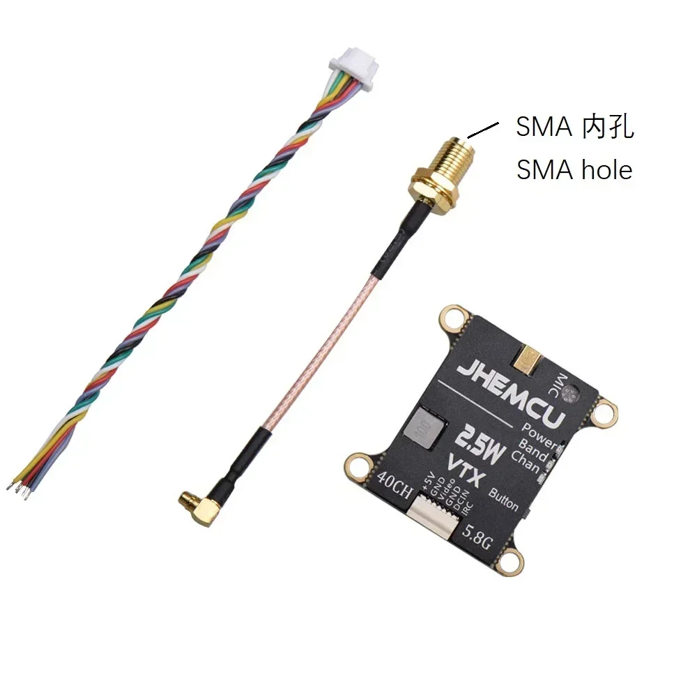 

JHEMCU 2,5 Вт VTX 5,8G 40CH Регулируемый передатчик FPV Встроенный микрофон Радиатор 2-6S 30X30 мм для радиоуправляемого самолета FPV дальнего действия
