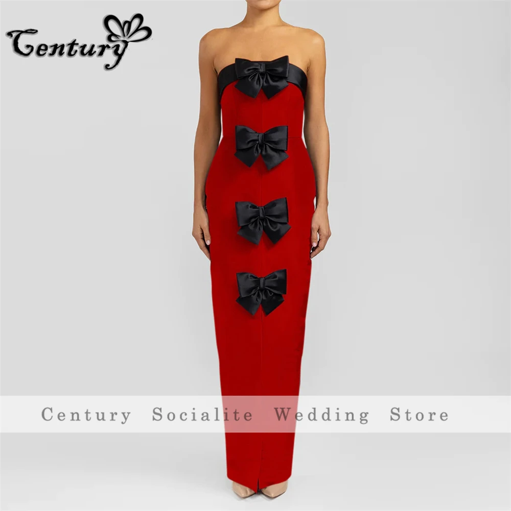 Sky Blue Prom Dress for Women 2024 Big Bow Strapless Backless Simple Satin Evening Party Gowns Formal Dresses Customized