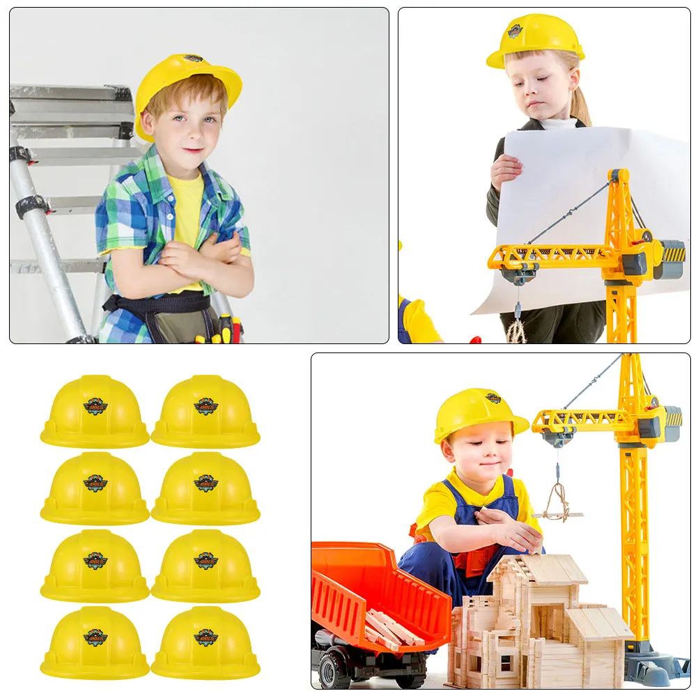 Sombreros de fiesta de construcción para niños, 8 piezas, plástico, suministros para fiestas, amarillo, juguete para niños, herramienta de seguridad de ingeniería