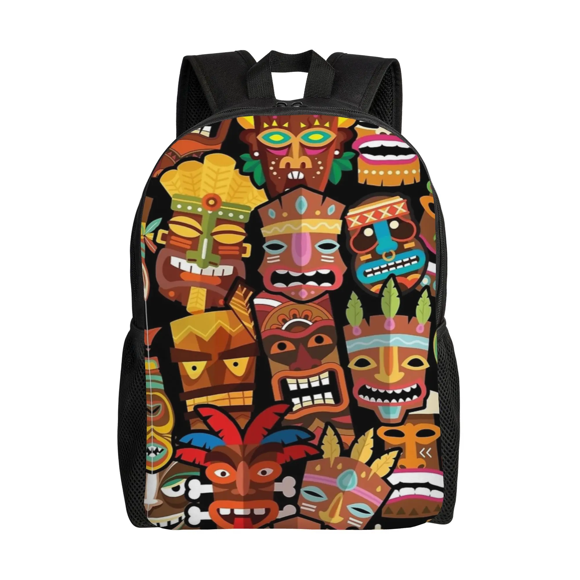 

Tiki Pattern Backpack Women Polyester Camping Backpacks Breathable Stylish School Bags Rucksack