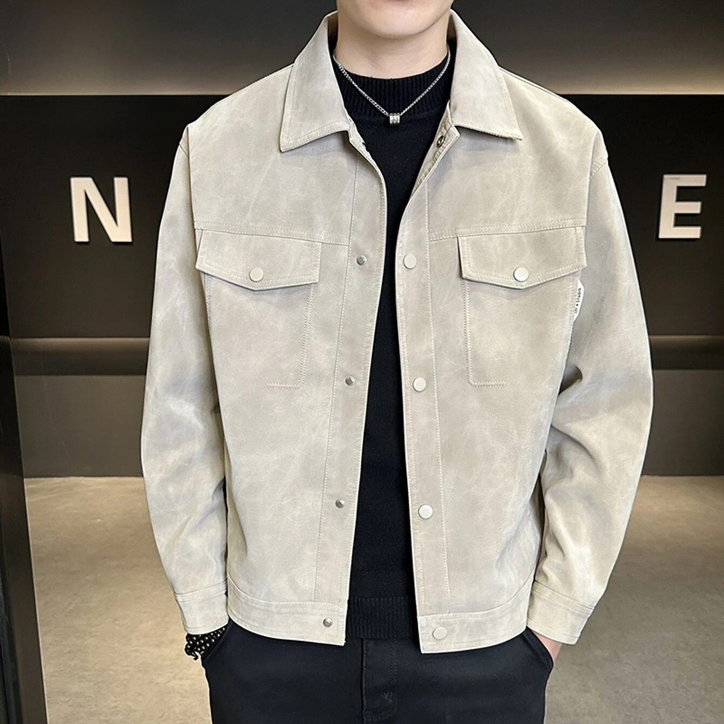 

Pierre Cardin Faionable Casual Men's Jaet Collared Spring Autumn New Sle Youth Outerwear Polyester Loose Fit Long Sve