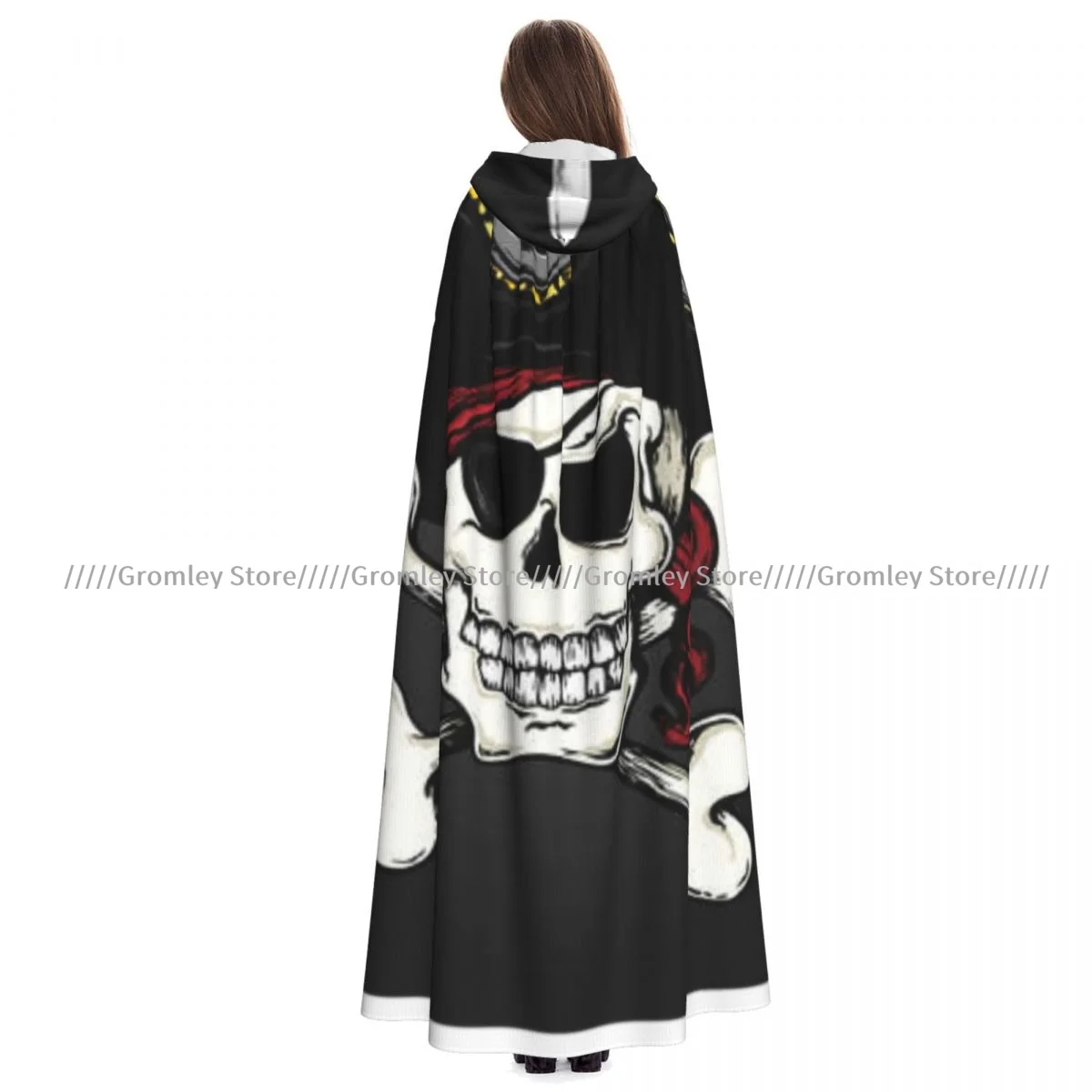 الكبار خمر القراصنة الجمجمة موضوع عباءة كيب مقنعين القرون الوسطى زي الساحرة ويكا مصاص دماء هالوين فستان مُصمم حسب الطلب معطف #1