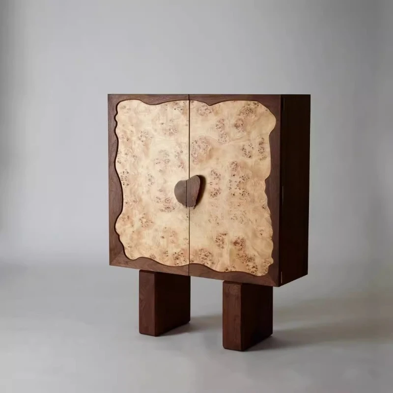 

Medieval style retro walnut color can be customized solid wood locker tree tumor wine cabinet household dining side cabinet