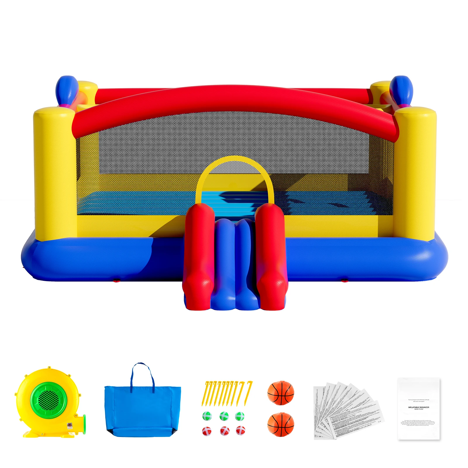 

SucceBuy Inflatable Bounce House Outdoor Playhouse Trampoline Jumping Bouncer with Blower Slide and Storage Bag Castle