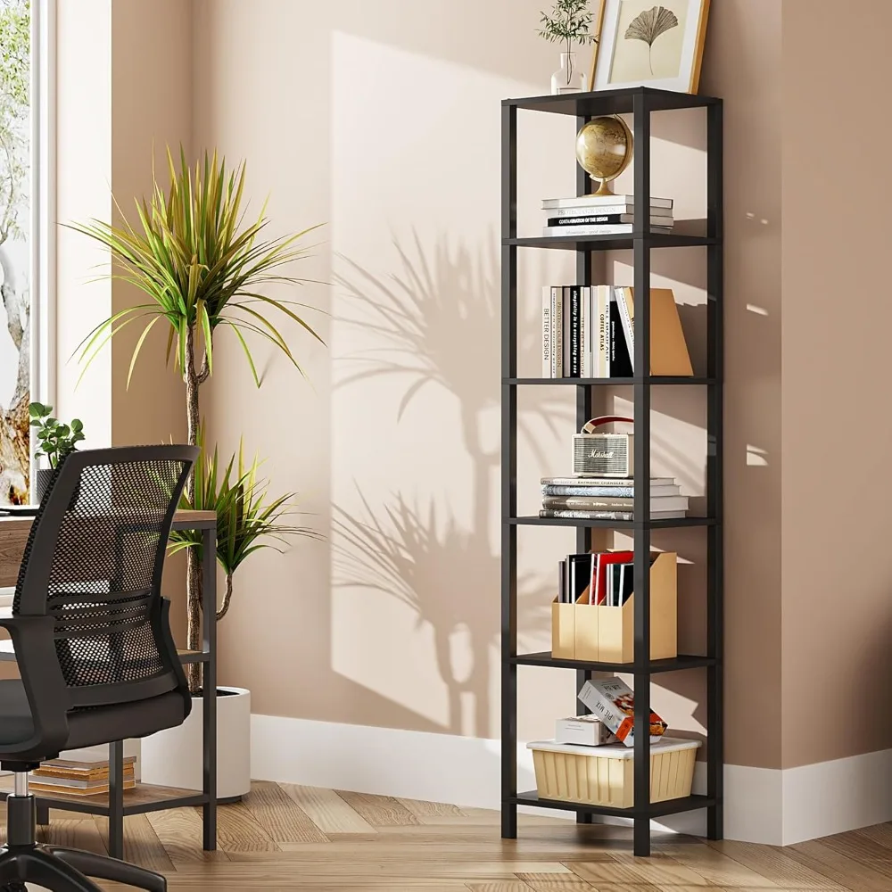 6 Tier Tall Narrow Bookcase Stackable Bookshelf for Small Space Living Room Office Study