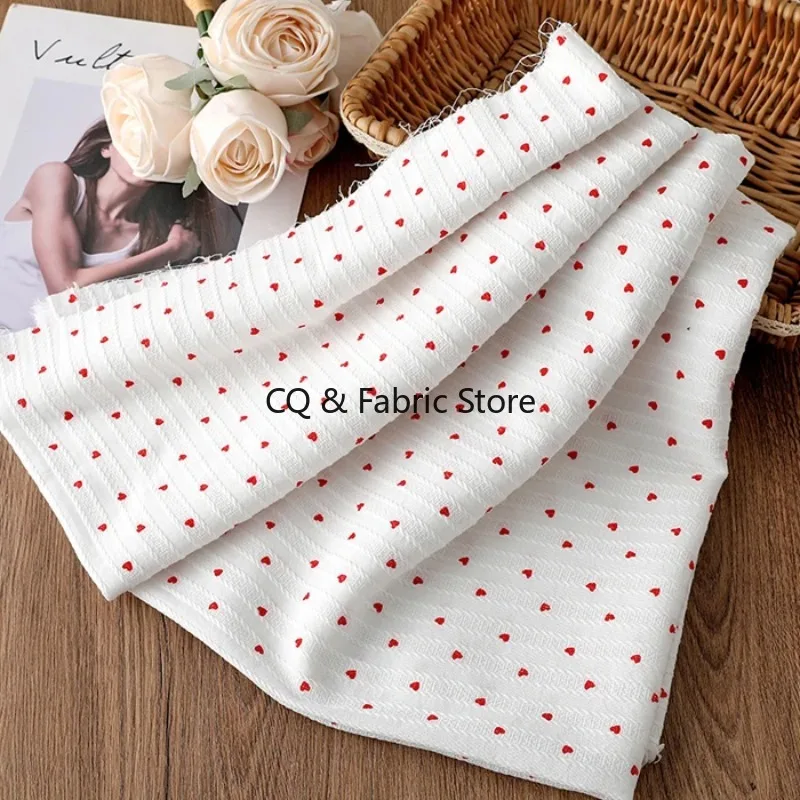 

Striped Jacquard Cotton Fabric With Heart Print For Dress Shirt Kids Clothing DIY Korean Japanese Style Sewing Accessories