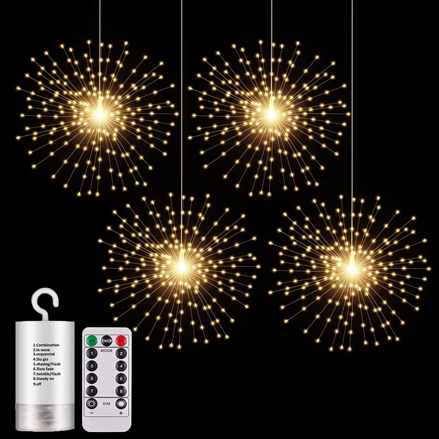 4 Pack 800 LED Starburst Sphere Lights, Battery Operated with Remote Control, Waterproof for Outdoor Christmas Decor