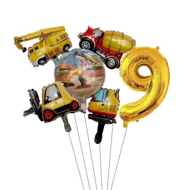 6-teiliger Mini-Karton-Fahrzeugballon mit 32-Zoll-Gold-Zahlen-Ballon-Set für Jungen, Bauauto-Thema, Geburtstagsparty-Dekorationen – Detail 10