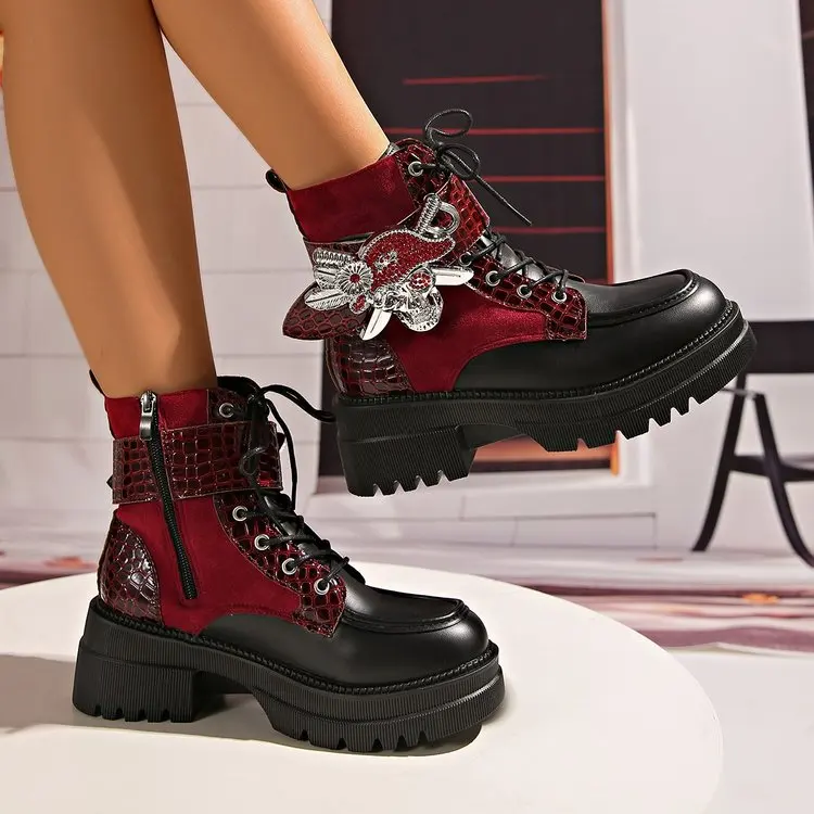 

Gothic Style Women's Short Boots Retro Round Toe Square Heel Thick Sole Ankle Boots Luxury Fashion Punk Style Women's Party Shoe