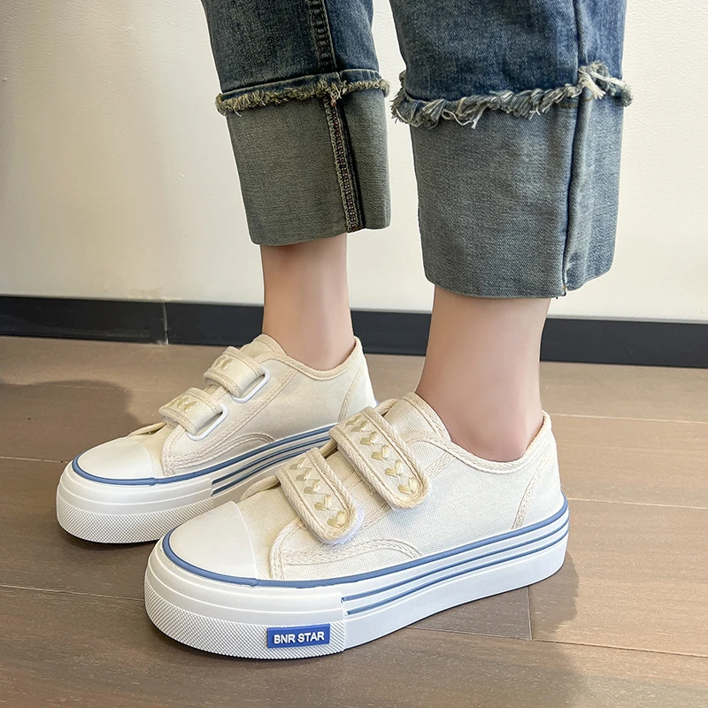 Velcro Thick Soled Iow Top Woman Shoes 2024 New Espadrilles Platform Slip on Sneakers Spring Autumn Round Toe Women Sports Shoes