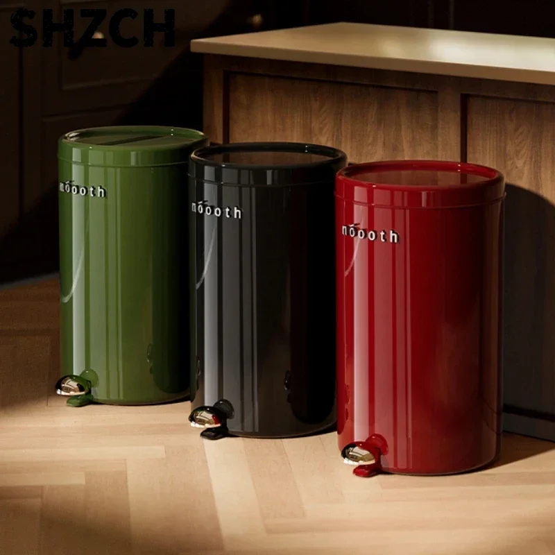 Foot Pedal Trash Can PP+PET Large Waste Bin with Lid Retro Double Bucket Kitchen and Bedroom Trash Odor-Proof
