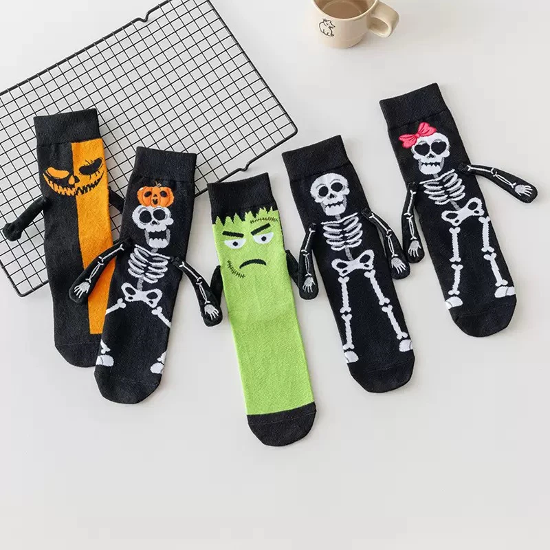 Halloween Socks Spooky Hand-holding Hands Socks Creative Cute Bat Socks Mid-calf Socks