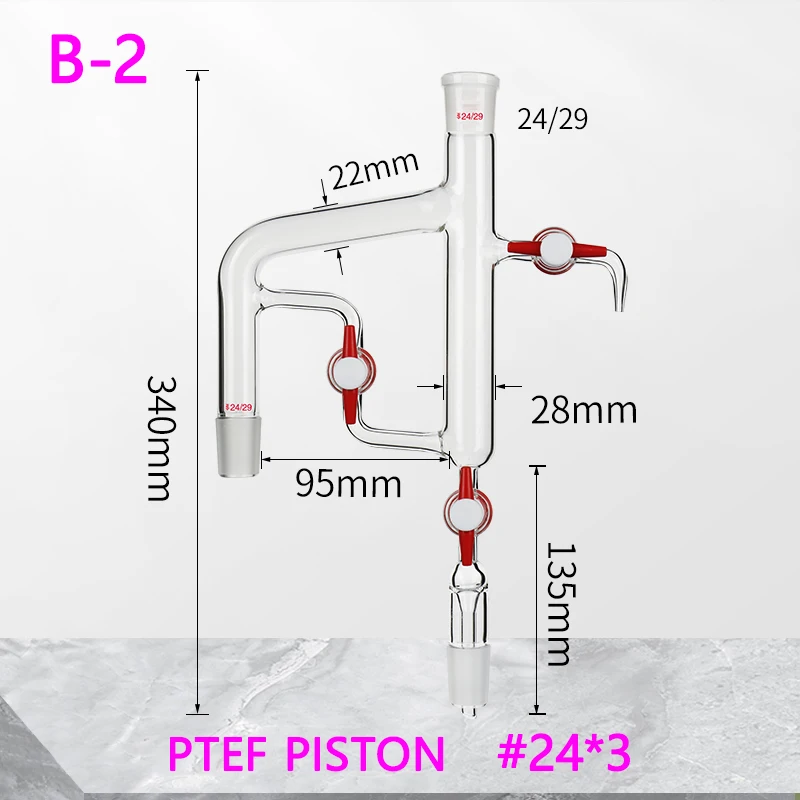 ارتداد فاصل المياه ثلاثة مكابس، زجاج/مكبس رباعي فلورو، أداة مختبر فصل الزيت عن الماء 24*2/24*3 #4