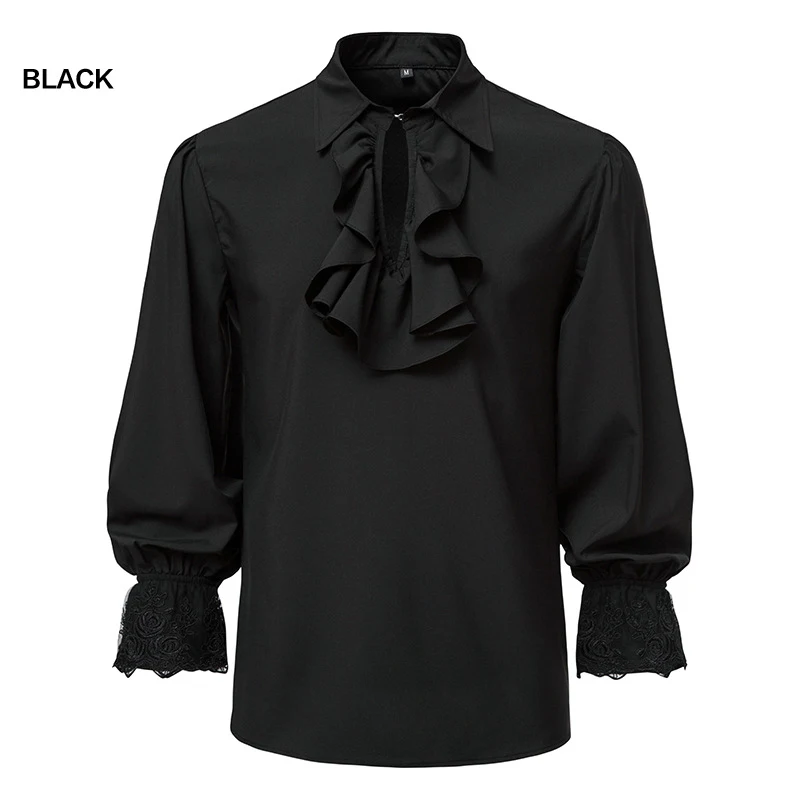 Men Pirate Shirts Vampire Prince Poet Shirts Medieval Renaissance Ruffle Tops Lace Up Vintage Gothic Viking Blouse Tops Cosplay