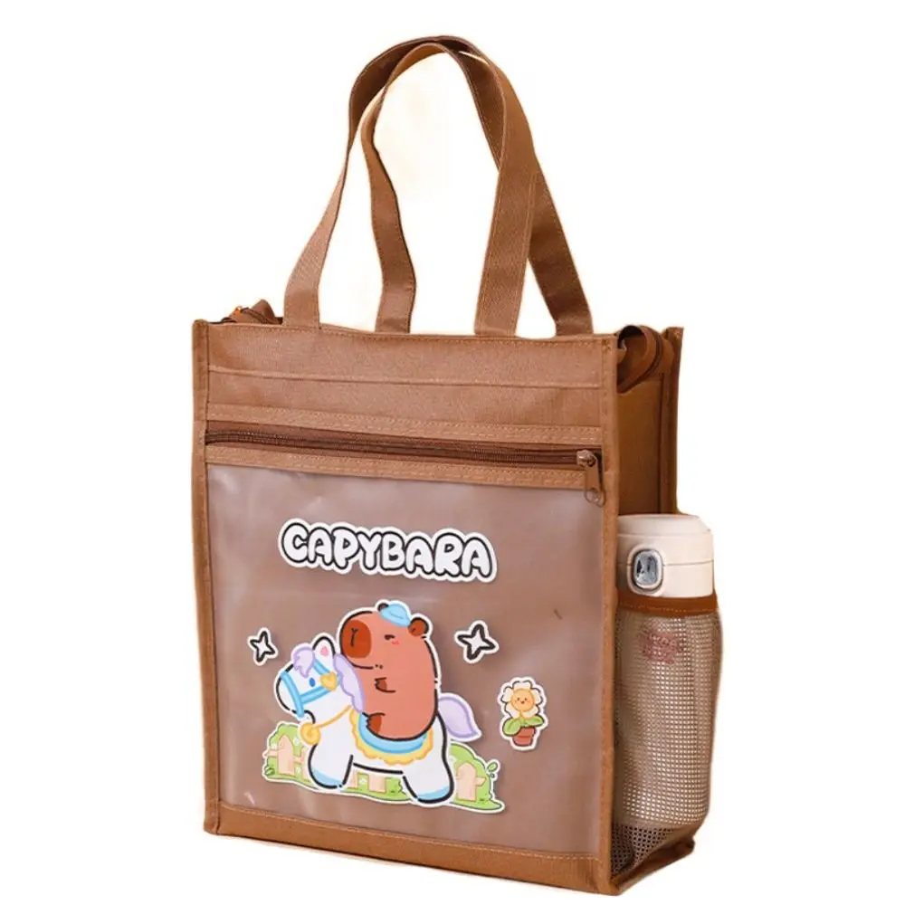 Multifunction Capybara Tote School Bag Large-capacity Side Mesh Pocket Cartoon Tote Tutorial Bag Handheld Panda