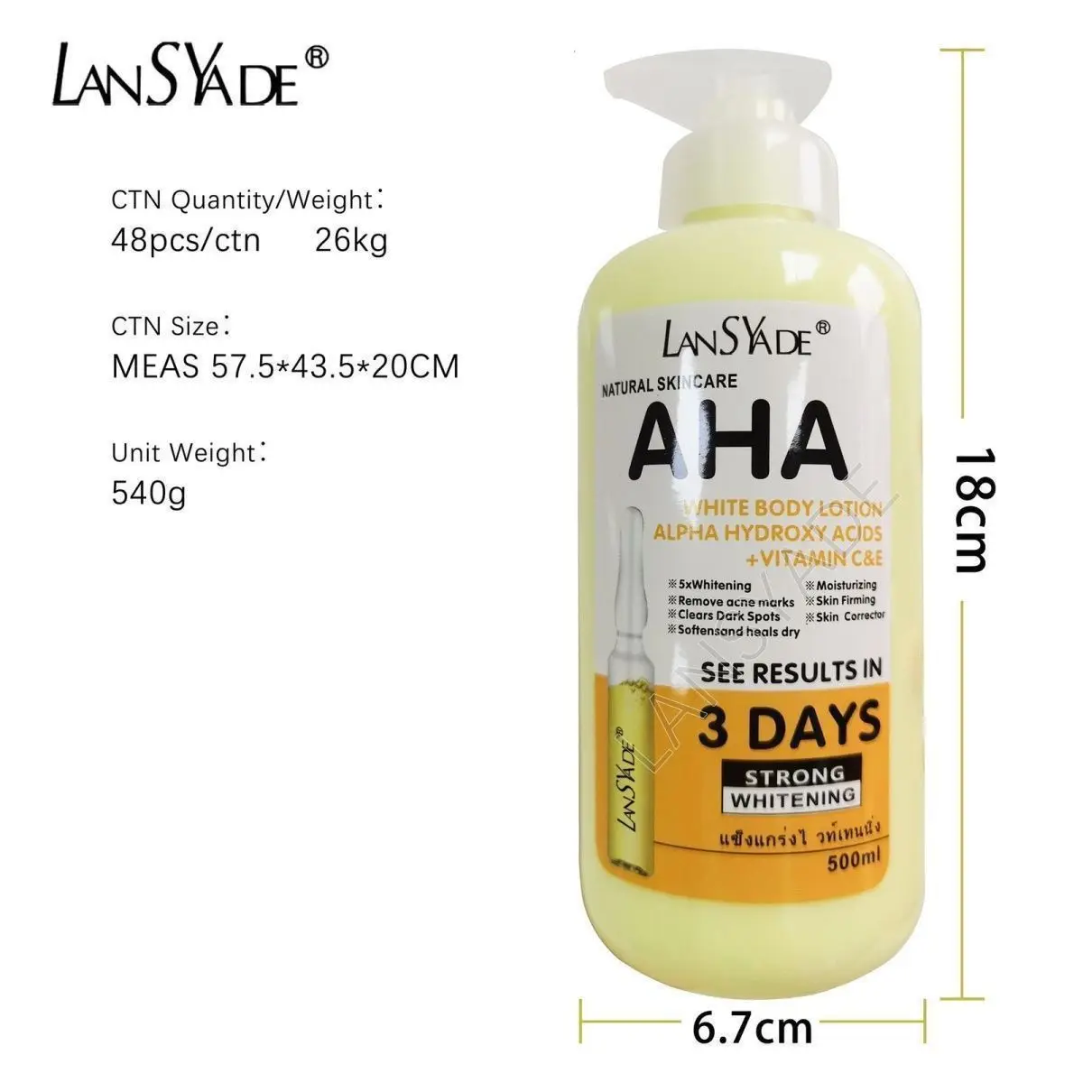 AHA & Vitamin C+E Body Moisturizer, Exfoliating Brightening Cream, Nourishes & Restores Radiance 500ml