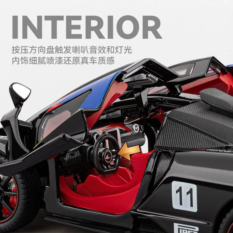 1:24 McLaren GTR Diecast Alloy Supercar Model 3 openable Parts Sound Light Pull Back for Car Collectors Hobby Display view 6
