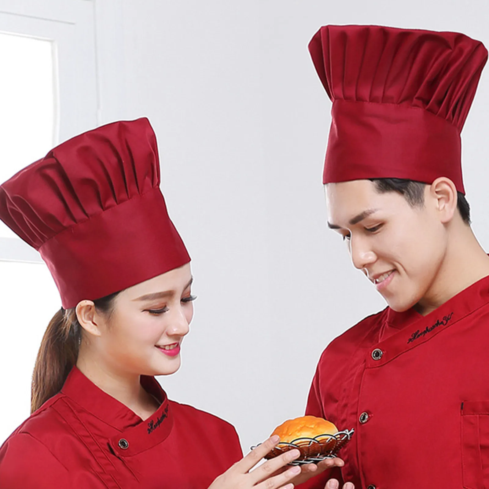 Czapka kucharska robocza, oddychająca, plisowana, lekka, do restauracji, hotelu, dla kelnerki, do fast foodu, do piekarni, jednolita.