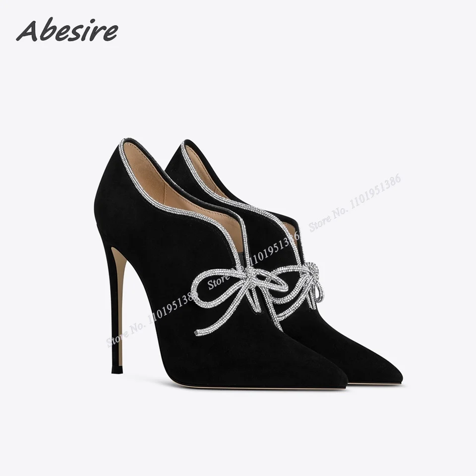 

Abesire Black Crystal Pumps Slip on Ankle Boots Cut Out Stiletto High Heels Women Spring Big Size Shoes Fashion Zapatillas Mujer