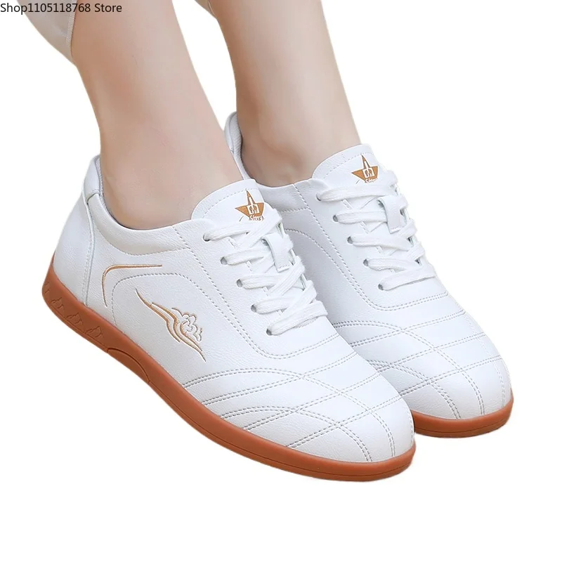 Genuine Leather Tai Chi Shoes Soft Top Layer Cowhide Martial Arts Kung Fu Practice Training Breathable Casual Sport Shoes
