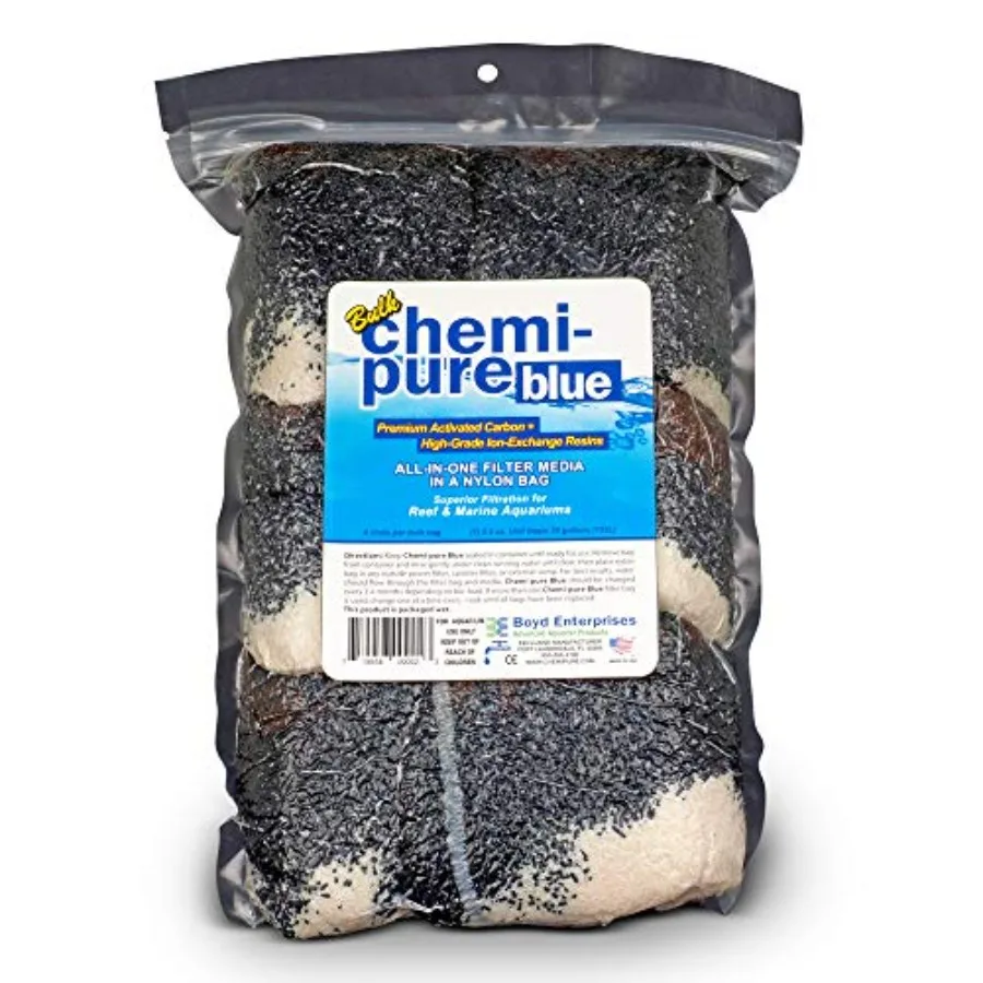 

Boyd Chemi‑Pure Blue 5.5 oz Bulk 6 Pack Aquarium Filtration Media Premium Carbon + Ion‑Exchange Resins in Nylon Bag Clears Toxi