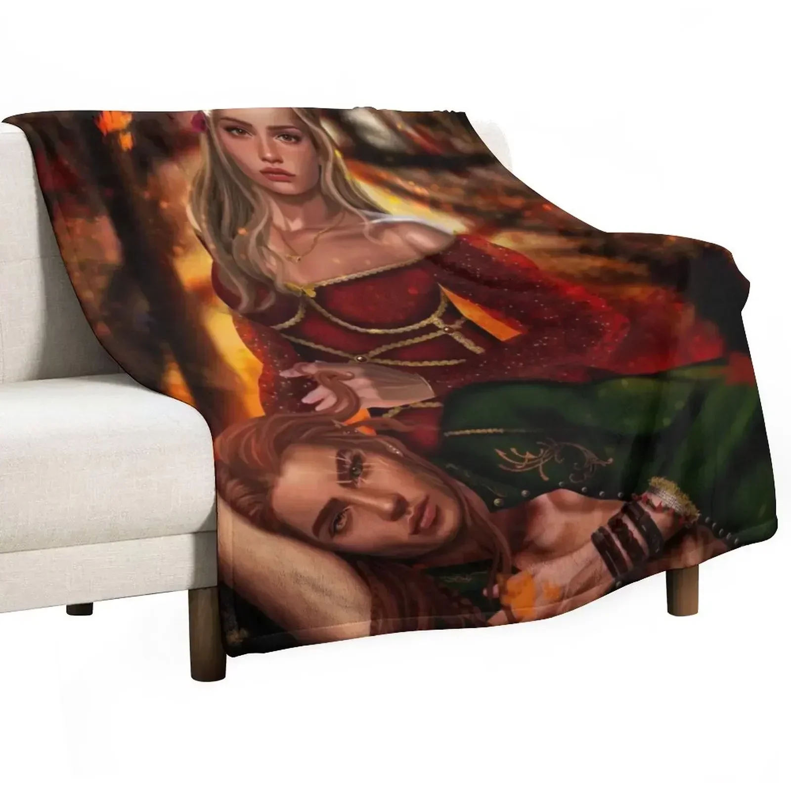 

Elain Archeron and Lucien Vanserra from Acotar Throw Blanket Luxury Brand Furrys Beach Personalized Gift Blankets