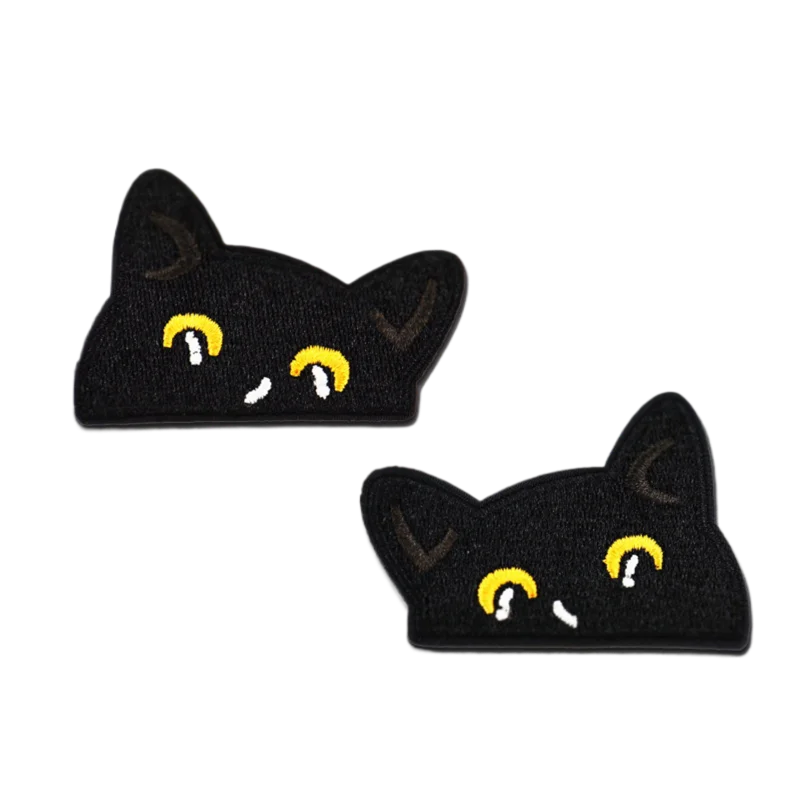 1 paio di toppe per abbigliamento ricamate con gatto nero carino per vestiti Parch Iron On Fabric Sticker