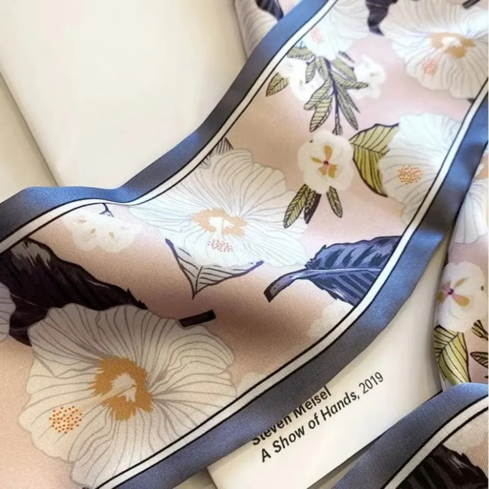 Elagant Floral Silk Satin Scarf Narrow Thin Long Tied Hairband Neckerchief Bag Decoration Vacation Headscarf