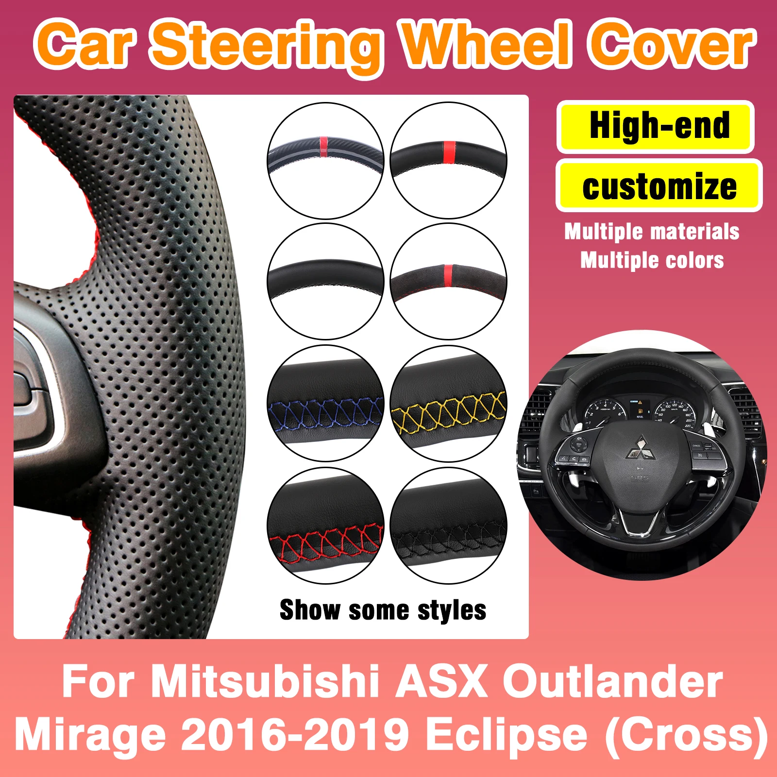 

Устойчивый к царапинам чехол на руль автомобиля «сделай сам», кожа из микрофибры для Mitsubishi ASX Outlander Mirage 2016-2019 Eclipse (крест)