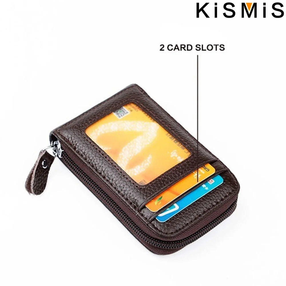 Kismis 1Pc Mannen Portemonnee Creditcard Houder Echt Lederen Rfid Blokkerende Rits Zak Dun