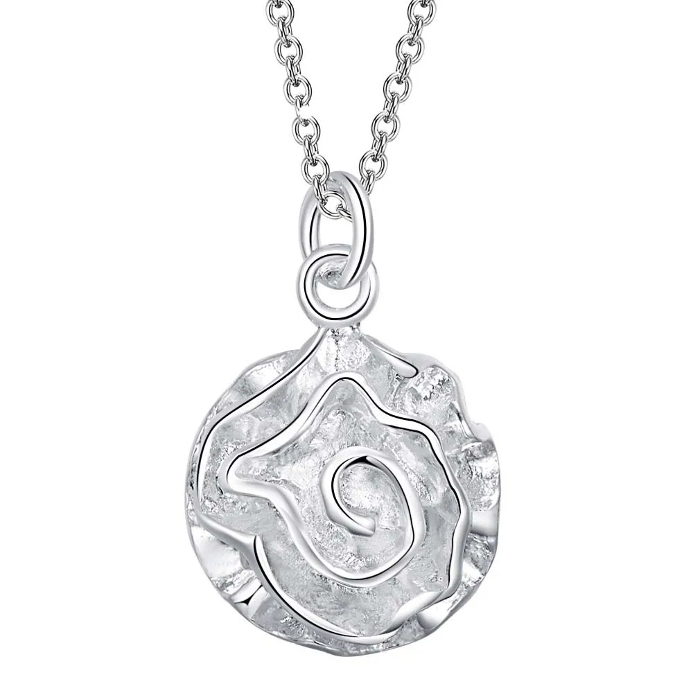 925 Sterling Sliver 18 Inch Rose Flowers Pendant Necklace For Women Man Fashion Wedding Party Charm Jewelry