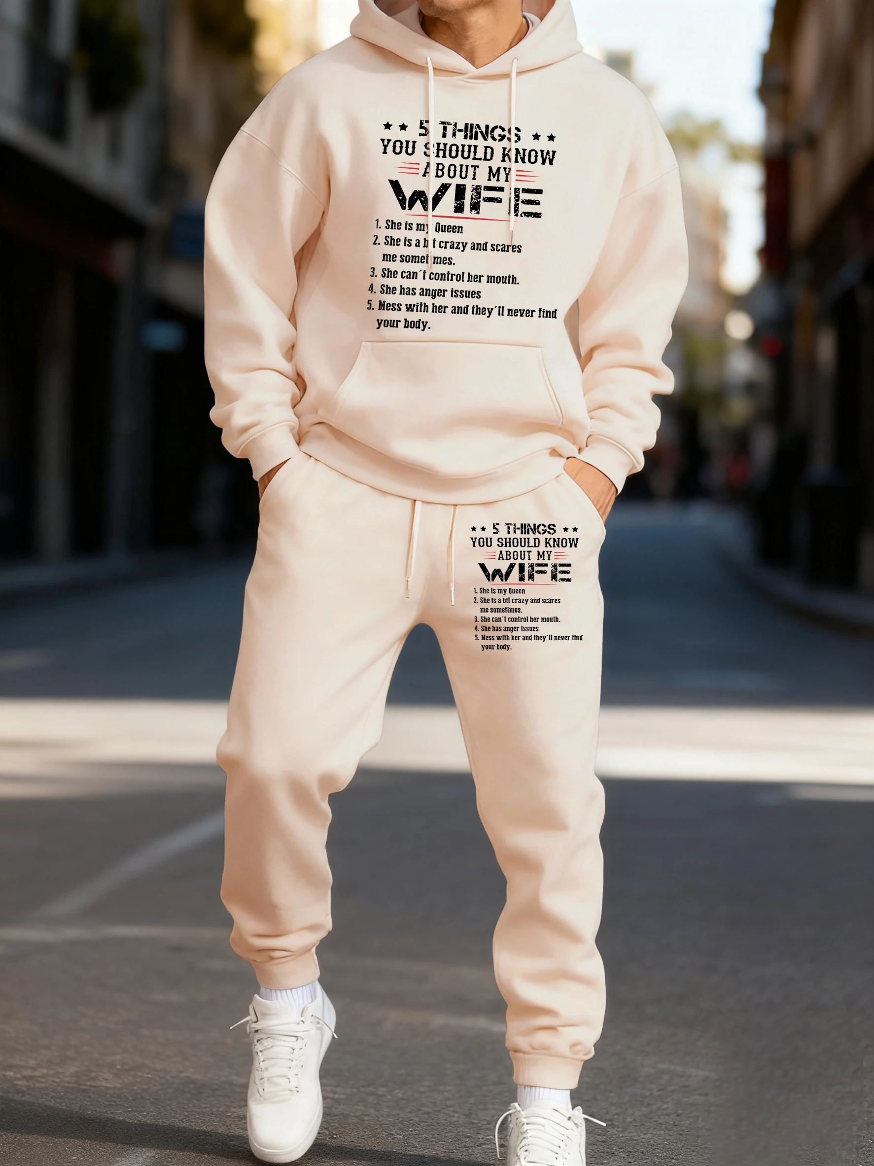 

5 вещей, которые вы должны знать об моей жены с принтами, мужская базовая свободная толстовка с капюшоном, новый мужской комплект, флисовый удобный пуловер, повседневные длинные брюки