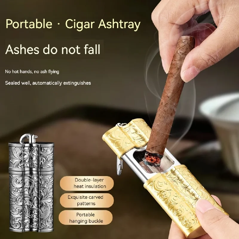 

Outdoor Cigarette Holder with Carabiner Cigarette Ashtray Fireproof Butt Disposal Box Metal Pull Out Ashtray for Men Fathers